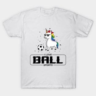 Unicorn with Sunglasses and Soccer ball T-Shirt